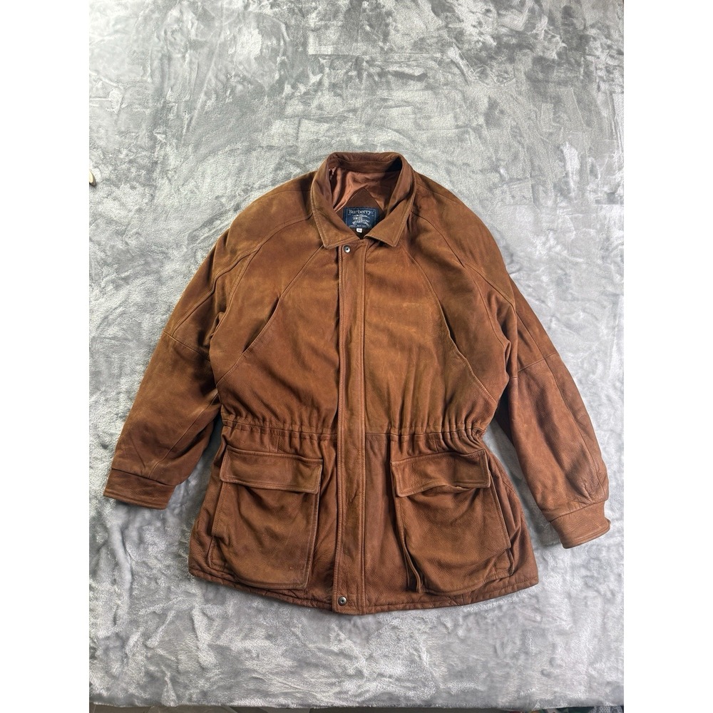 Vintage 80s BURBERRY's Logo Bomber Jacket Coat SUEDE LEATHER Brown size 52 / XL